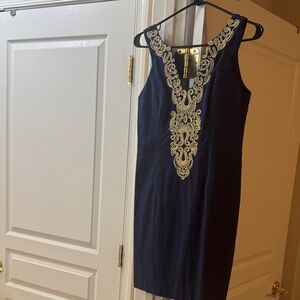 Lilly Pulitzer Navy Mini Dress with Gold Embroidery